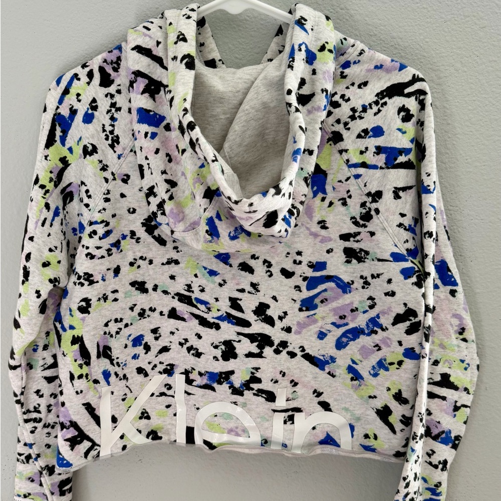 Calvin Klein Performance Cropped Hoodie Colorful Sketchy Animal Print Size Small - Picture 2 of 11
